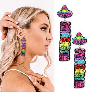 MARGARITA Word Cocktail Seed Beaded Party Earrings